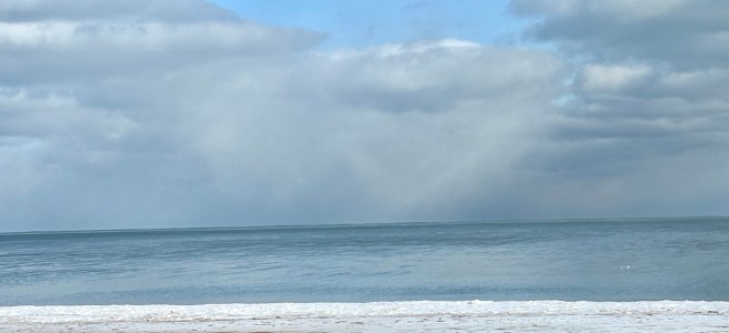 Lake Michigan snow-covered beach in Evanston.